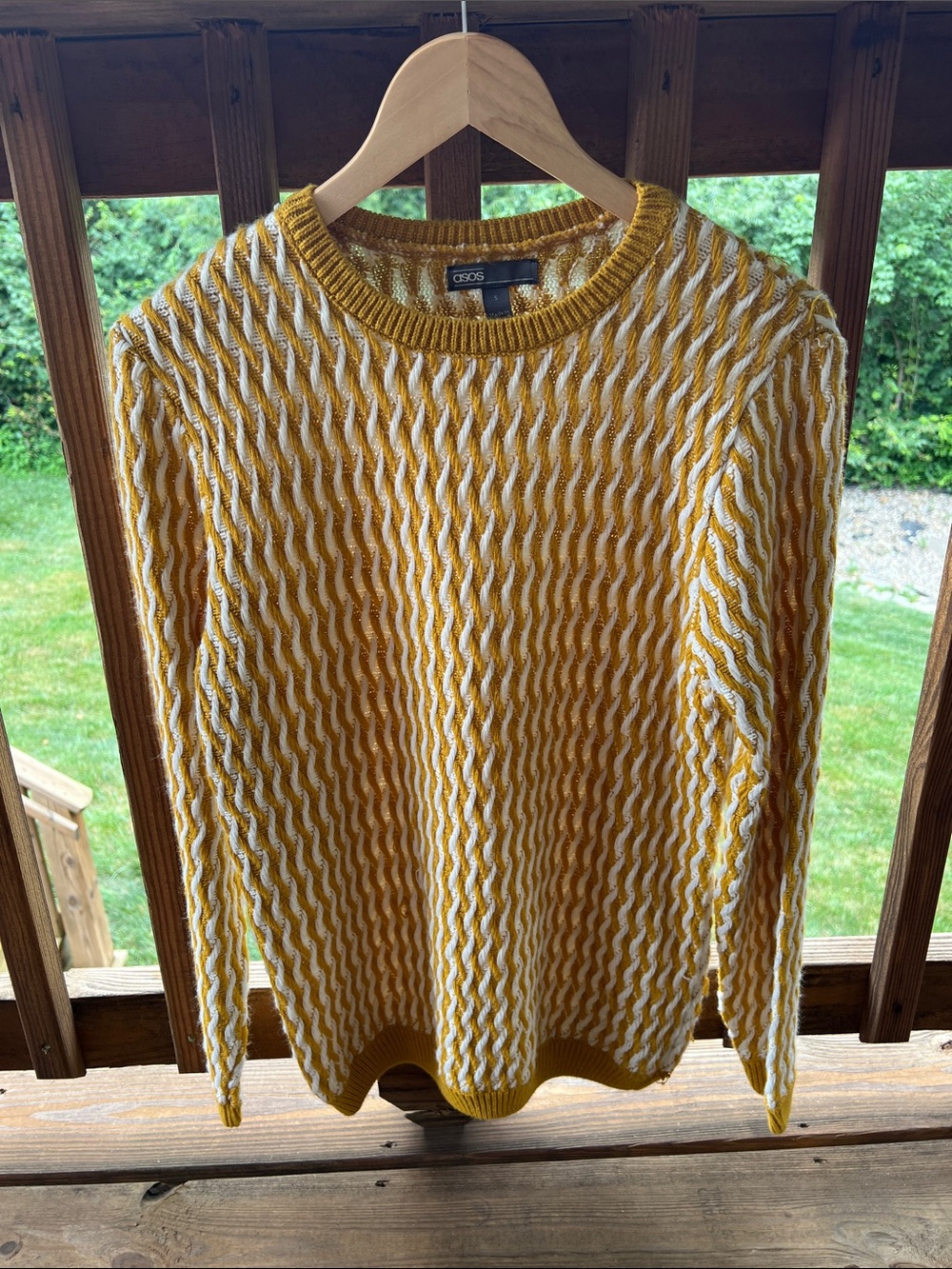 ASOS Yellow & Cream Textured Crewneck Sweater - Men